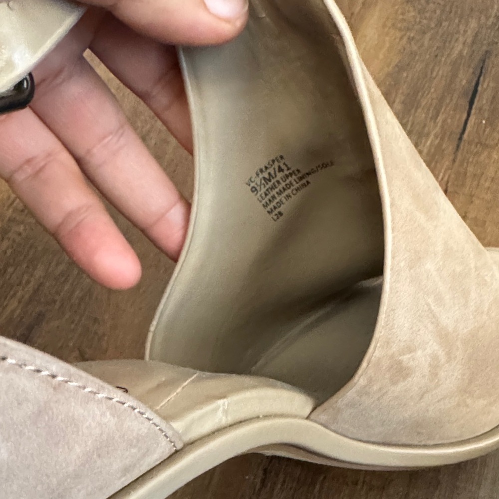 Vince Camuto Nude T-Strap Peep-Toe Heels - Picture 8 of 11